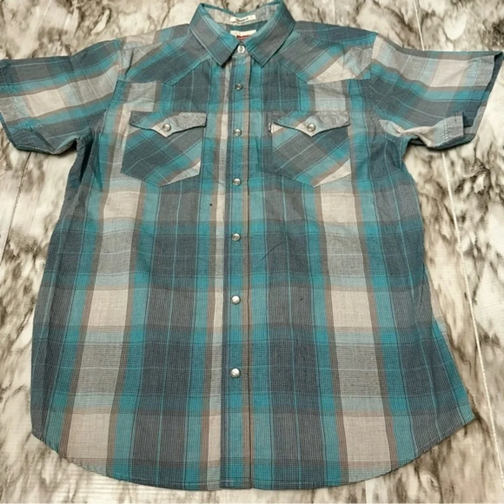 Levi's Blue and Gray Casual Pearl Snap Button Down Shirt Western Cowboy Framer